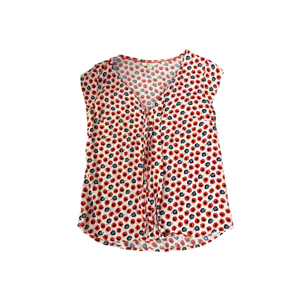 Boden Poppy Floral Print‎ Blouse Cottagecore Preppy Short Sleeve VNeck Size M